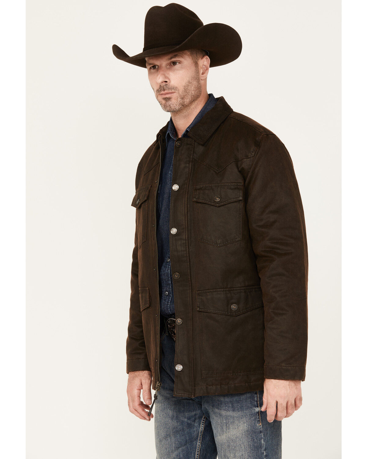 Image #2 - Cody James Men's Oilskin Snap Heavy Jacket, Brown, hi-res