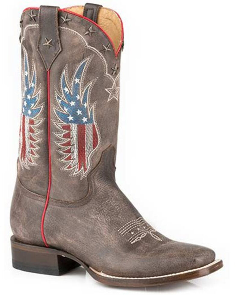 Roper Women's Winged American Flag Western Boots - Square Toe, Brown, hi-res
