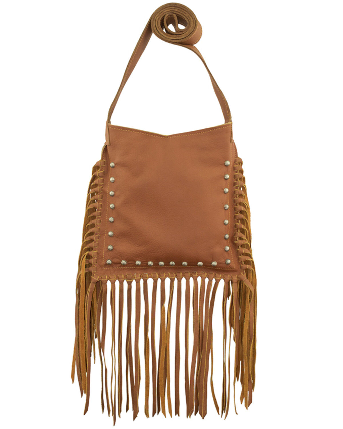 Image #1 - American West Women's Studded Fringe Crossbody Messenger, Tan, hi-res