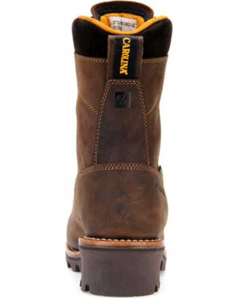 Image #7 - Carolina Men's 8" Crazy Horse Waterproof Lace-to-Toe Logger Boots - Round Toe, Brown, hi-res