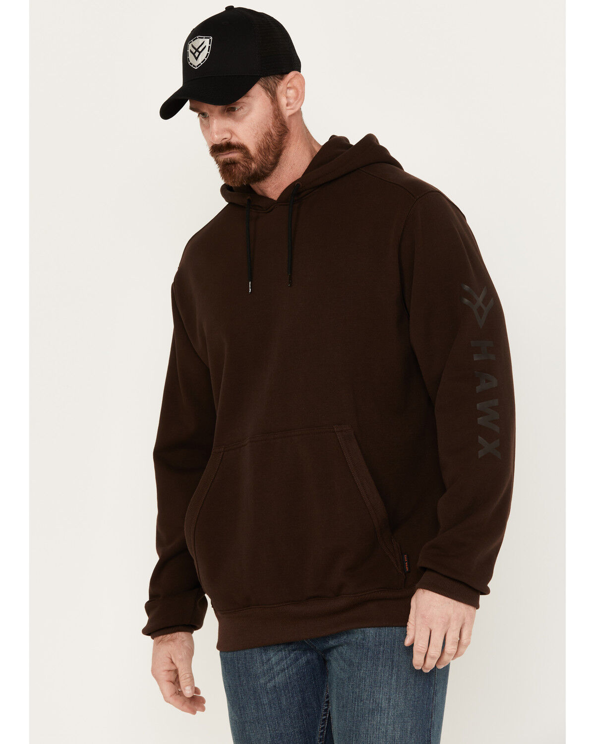 Image #1 - Hawx Men's FR Hard Face Pullover Fleece Hooded Jacket, Dark Brown, hi-res
