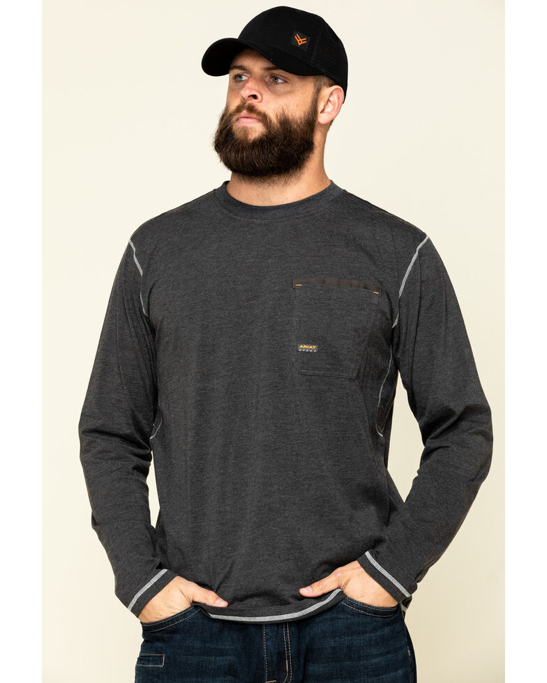 Ariat Men's Charcoal Rebar Workman Camo Flag Graphic Long Sleeve Work T-Shirt - Big , Charcoal, hi-res