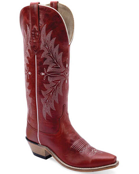 Old West Women's Tall Western Boots - Snip Toe , Red, hi-res
