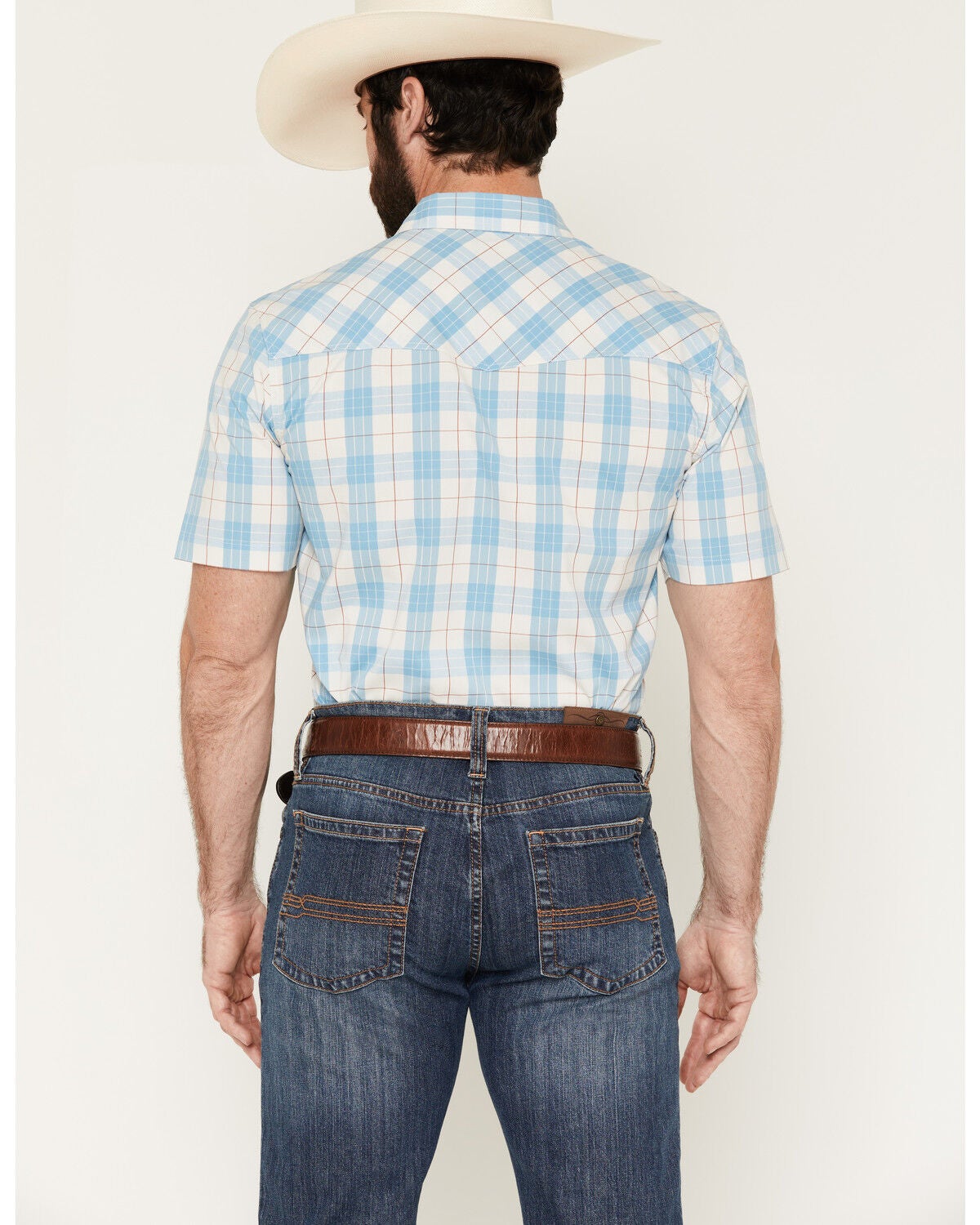 Image #4 - Kimes Ranch Men's Spade COOLMAX&reg; Plaid Print Short Sleeve Pearl Snap Western Shirt, Blue, hi-res