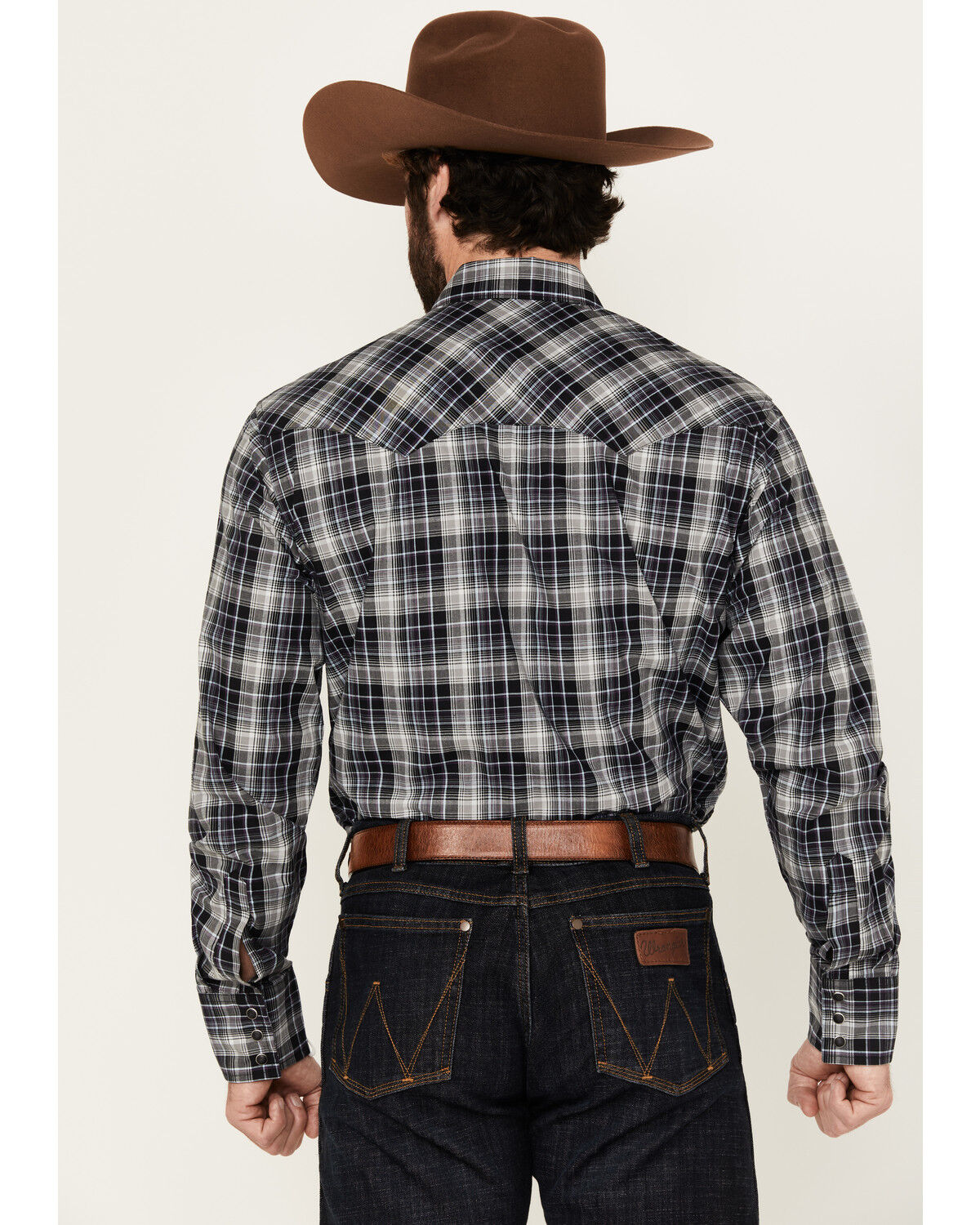 Image #4 - Wrangler Retro Men's Plaid Print Long Sleeve Snap Western Shirt, Black, hi-res