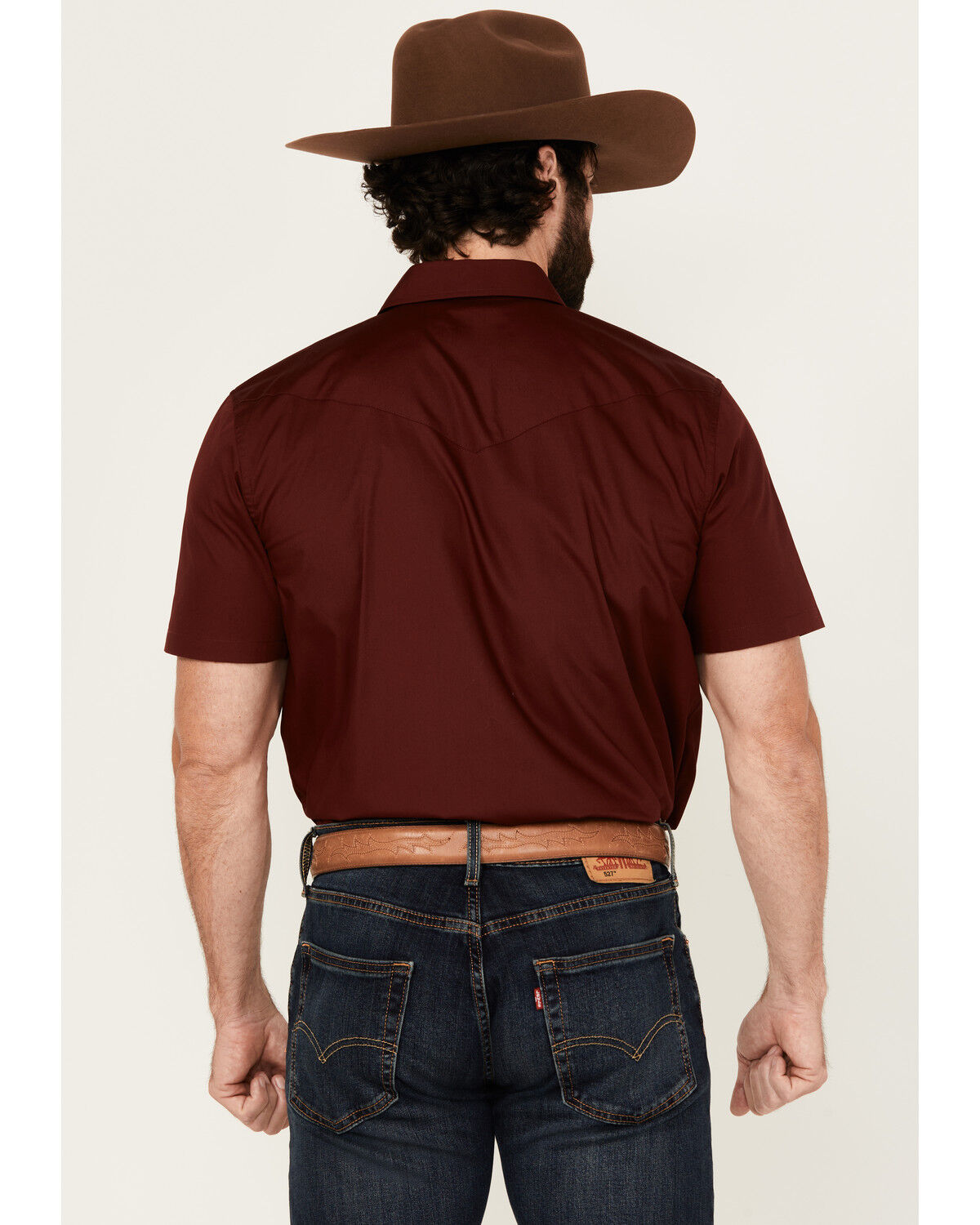 Image #4 - Gibson Trading Co Men's Solid Short Sleeve Snap Stretch Western Shirt, Burgundy, hi-res