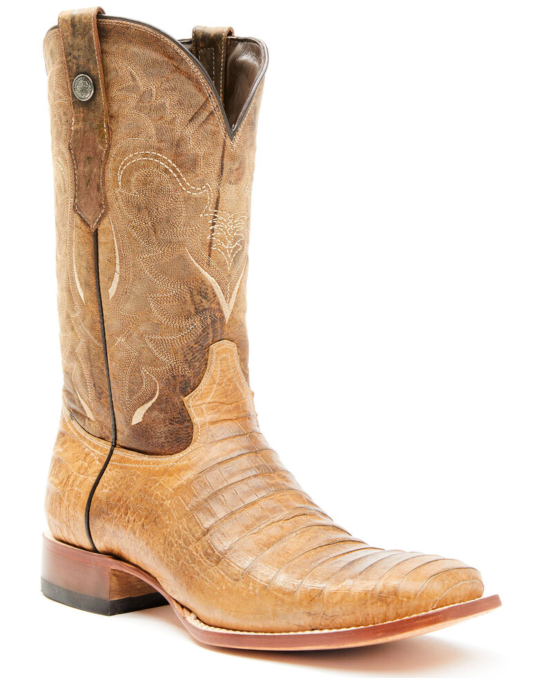Tanner Mark Men's Caiman Belly Print Western Boots - Square Toe, Honey, hi-res