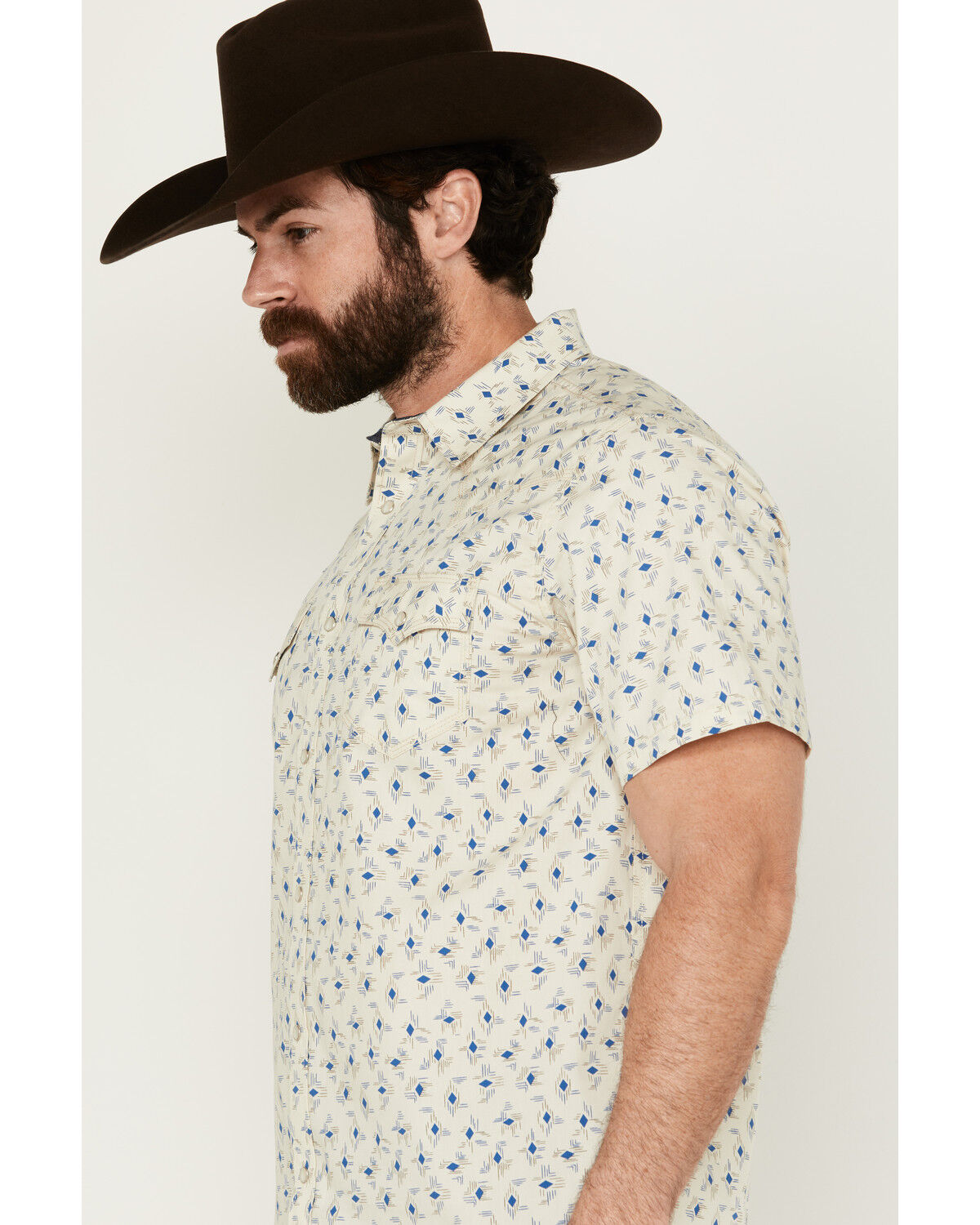 Image #2 - Moonshine Spirit Men's Tenor Southwestern Geo Print Short Sleeve Snap Western Shirt, Cream, hi-res