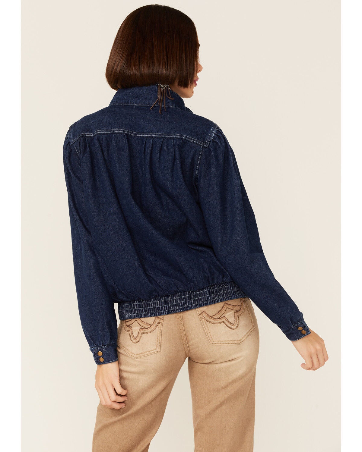 Track Pleated Snap-Front Denim Jacket 