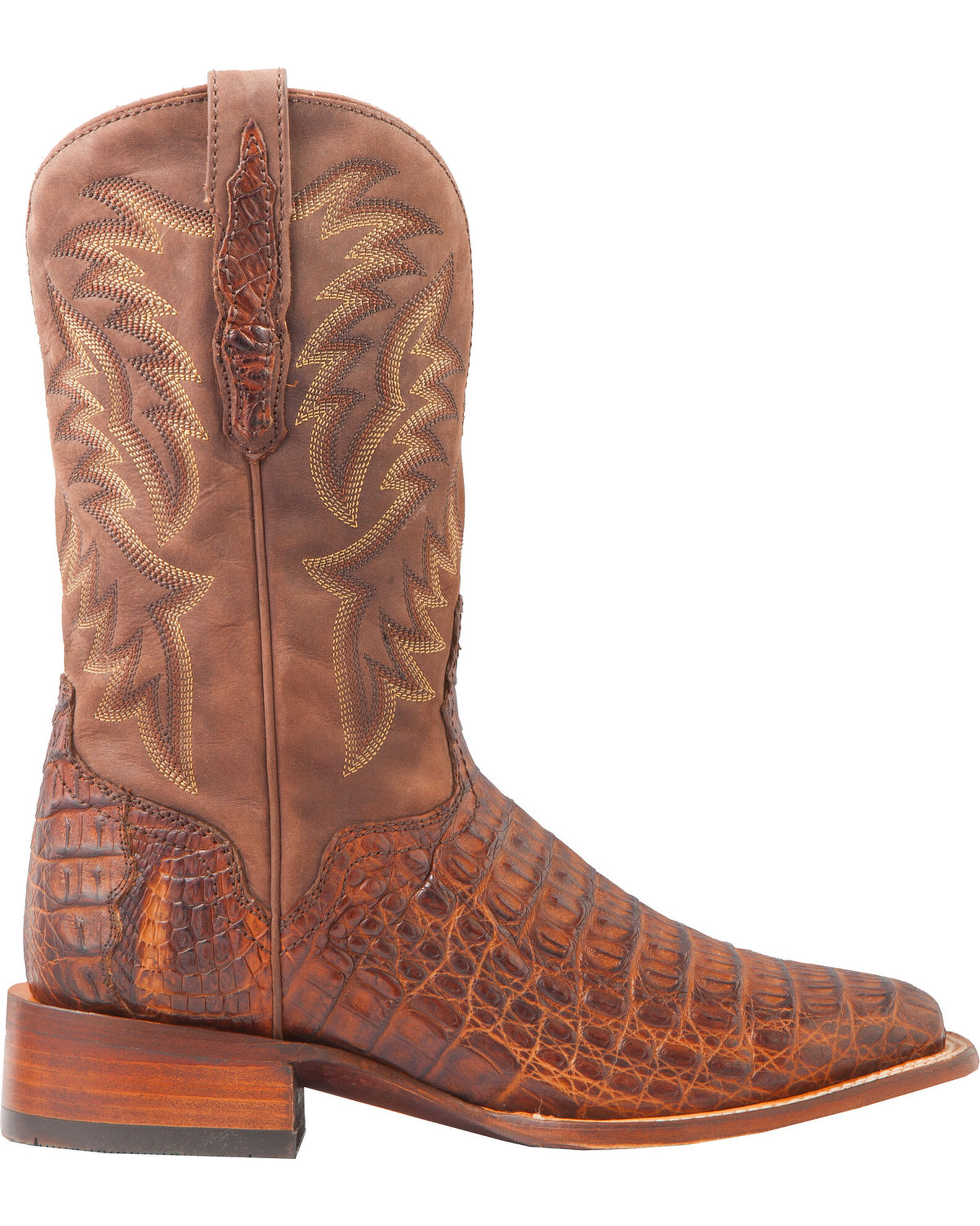 Image #8 - El Dorado Men's Handmade Caiman Back Brass Stockman Boots - Broad Square Toe, Bronze, hi-res