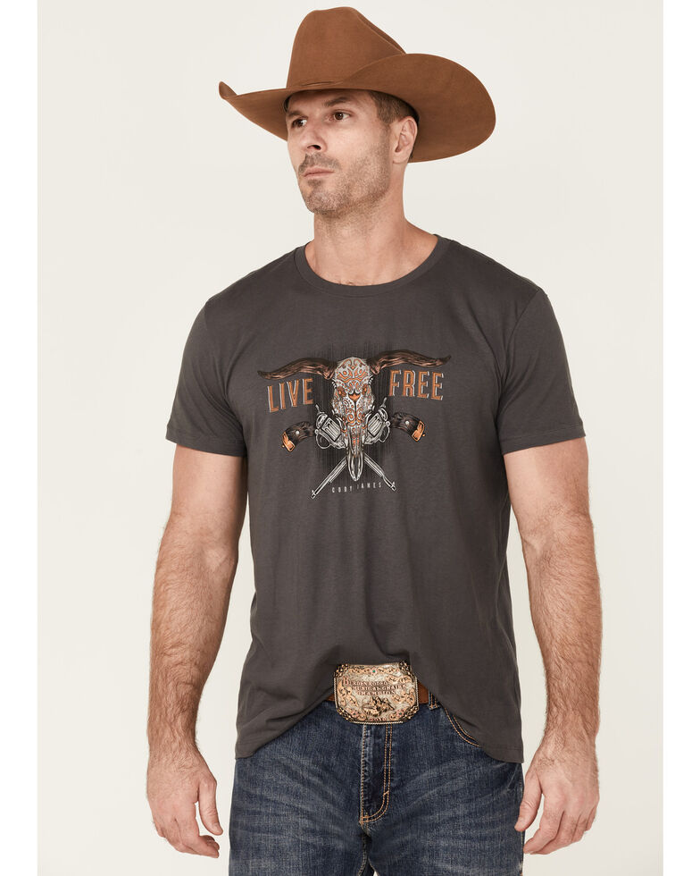 Cody James Men's Charcoal Live Free Graphic Short Sleeve T-Shirt , Charcoal, hi-res