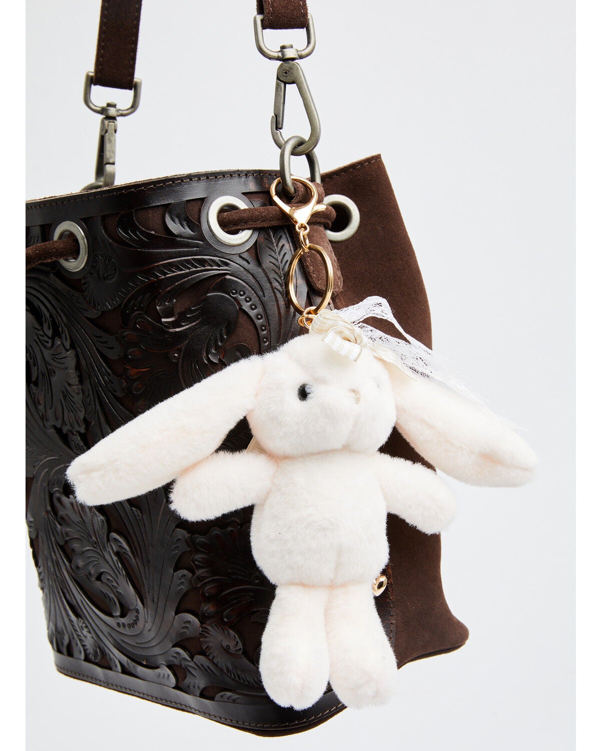 Shyanne Gingham Lace Floppy Bunny Bag Charm, Pink, hi-res