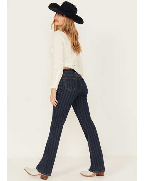 Image #3 - Rock & Roll Denim Women's Dark Wash Stripe Print High Rise Stretch Bootcut Jeans, Blue, hi-res