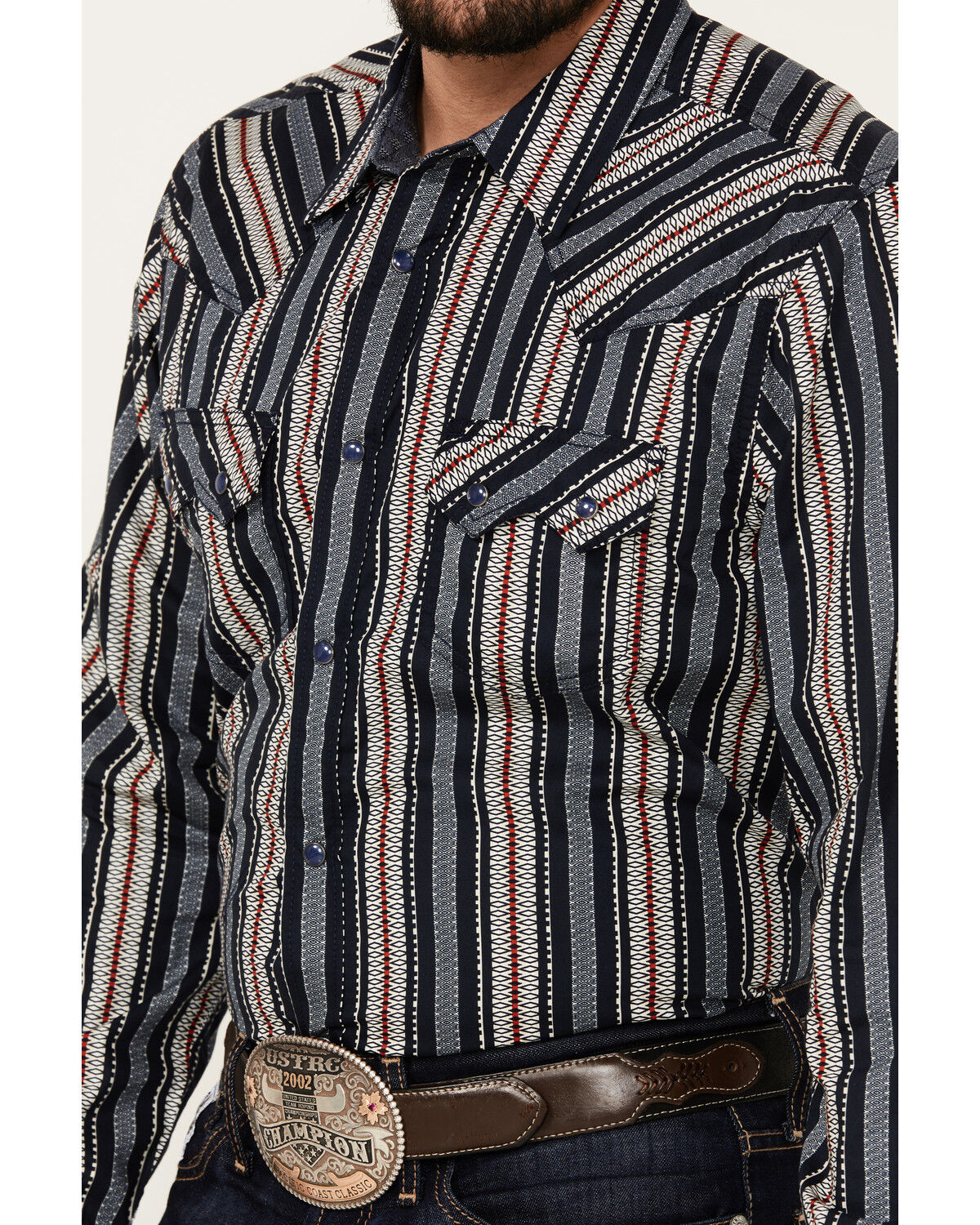 Image #3 - Cody James Men's Harvest Striped Long Sleeve Snap Western Shirt, Navy, hi-res
