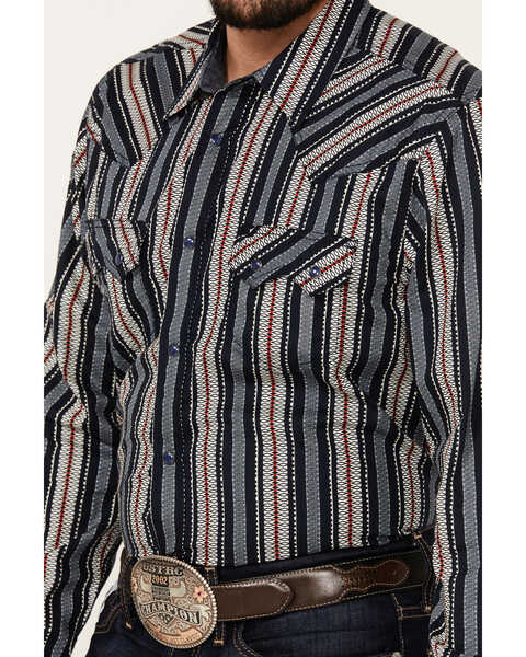 Image #3 - Cody James Men's Harvest Striped Long Sleeve Snap Western Shirt , Navy, hi-res