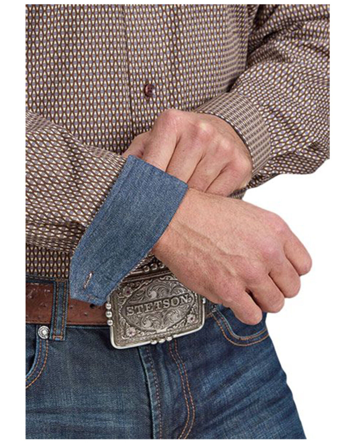 Image #3 - Stetson Men's Geo Print Long Sleeve Button-Down Western Shirt, Brown, hi-res