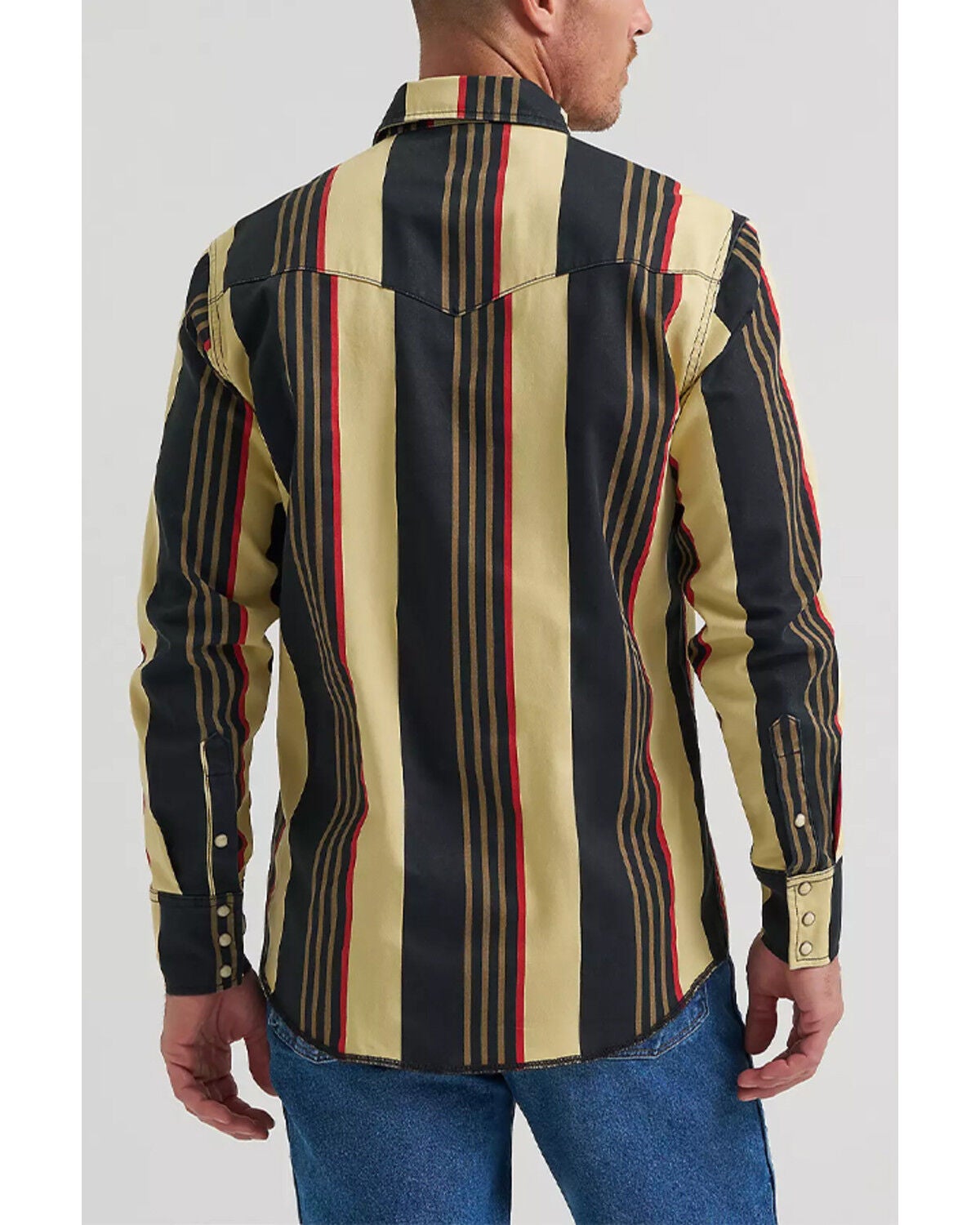 Image #2 - Wrangler X Coors Men's Cowboy Cut Striped Print Long Sleeve Snap Western Shirt, Black, hi-res