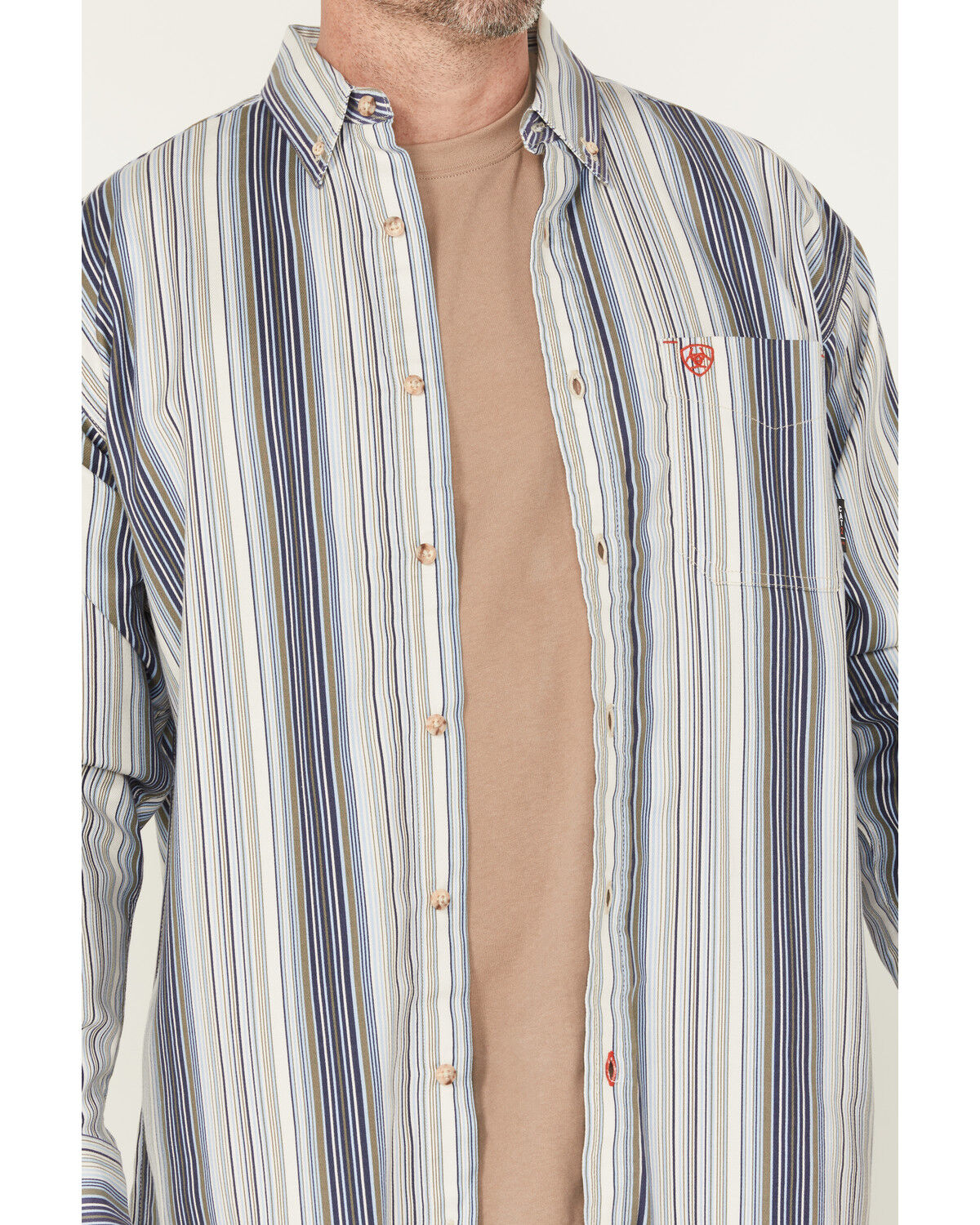 Image #3 - Ariat Men's FR Sunset Striped Print Long Sleeve Button-Down Work Shirt, Navy, hi-res