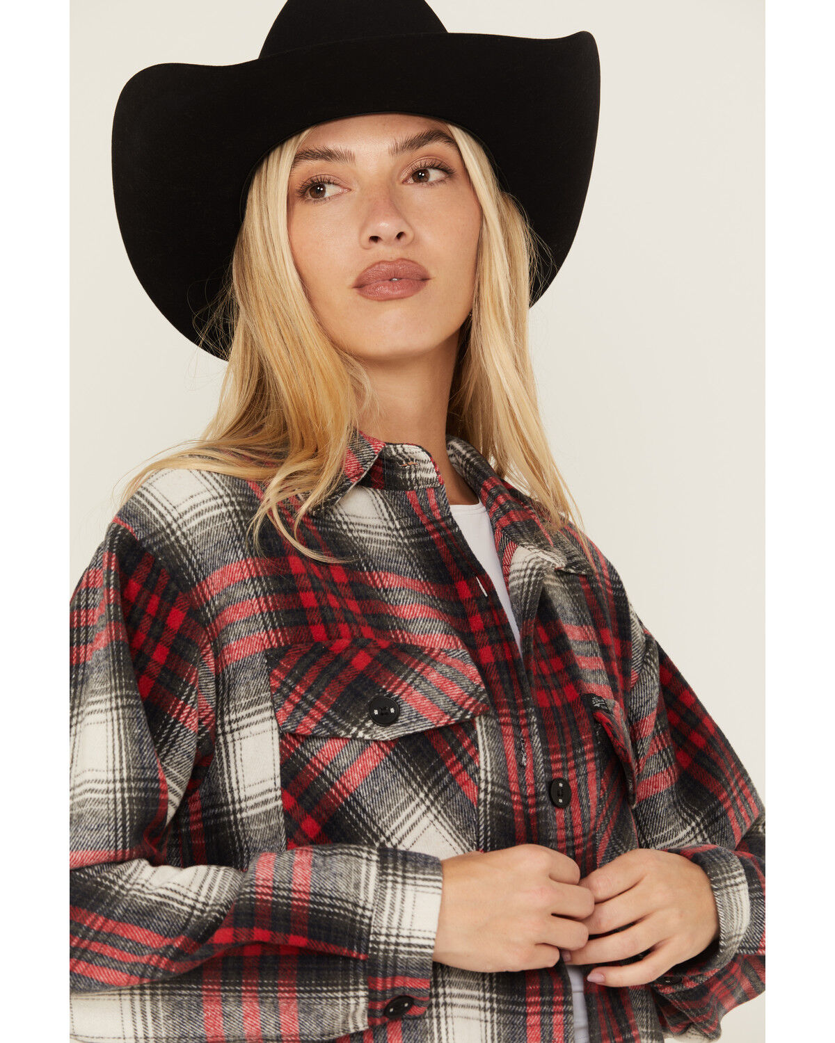 Image #2 - STS Ranchwear by Carroll Women's Bailey Plaid Print Button-Down Shacket, Red, hi-res