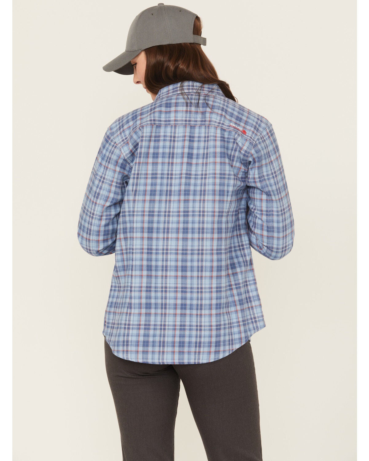 Image #4 - Ariat Women's FR Laurel Plaid Print Long Sleeve Snap Work Shirt, Blue, hi-res