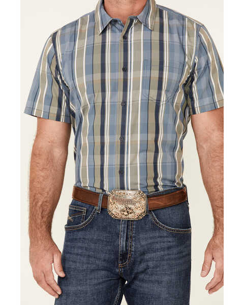 Image #3 - Gibson Men's Echo Plaid Print Short Sleeve Button Down Western Shirt , Medium Blue, hi-res