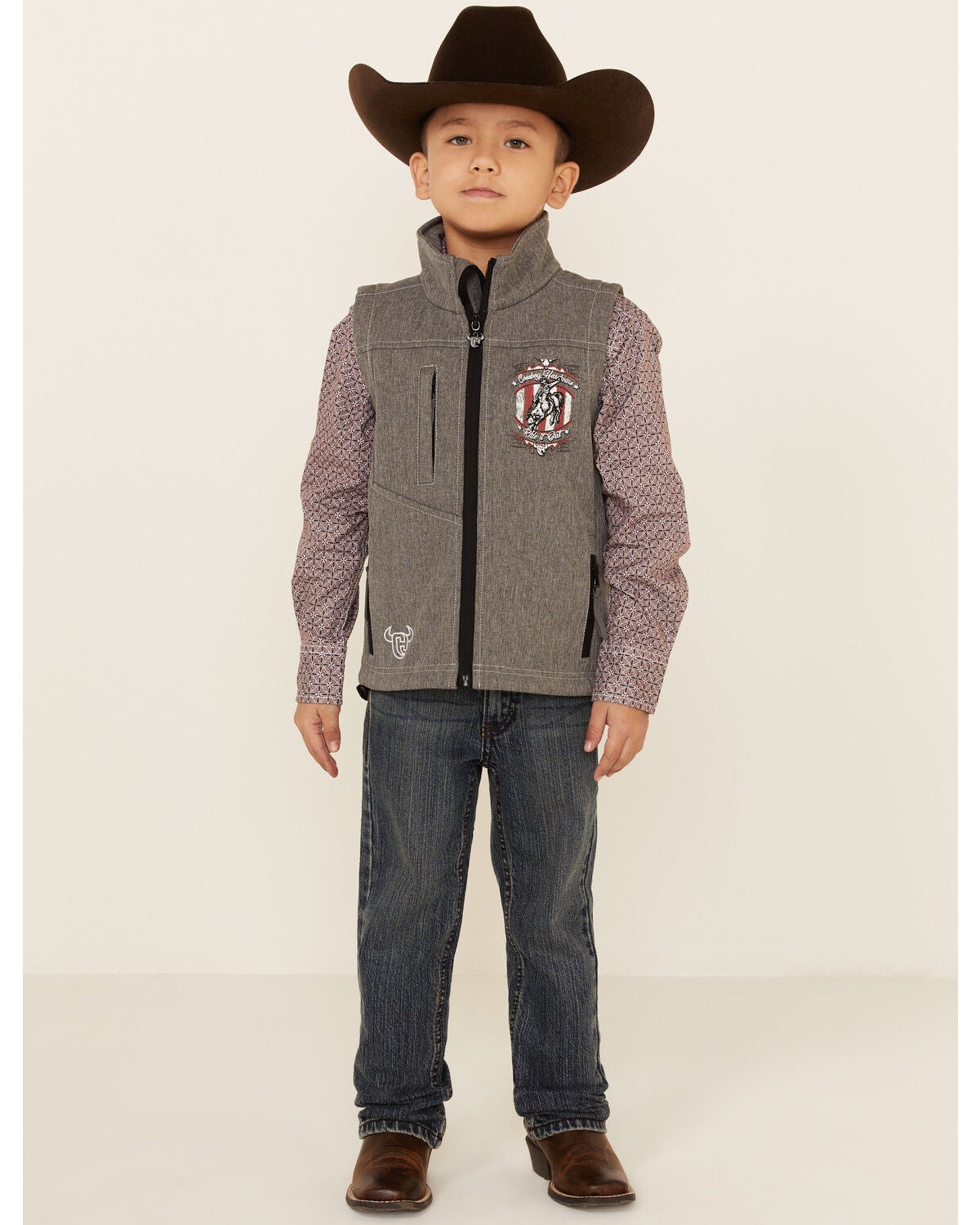 Image #2 - Cowboy Hardware Boys' Ride It Out Zip-Front Softshell Vest , , hi-res