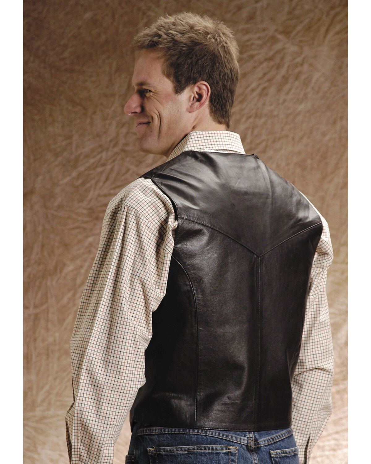 Image #2 - Roper Men's Lamb Leather Vest, Brown, hi-res