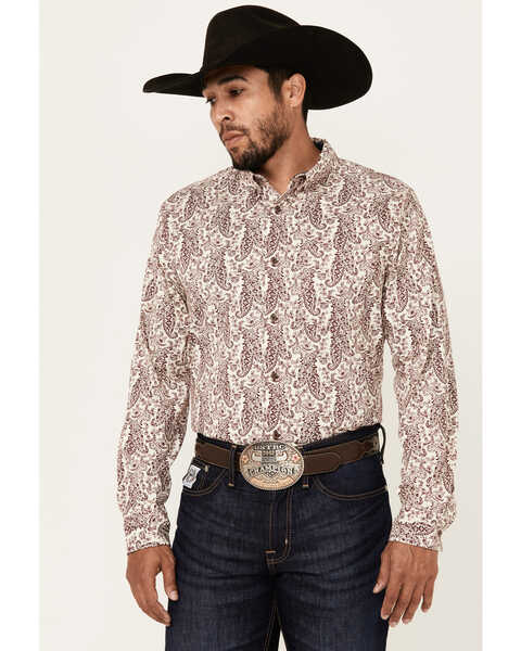 Cody James Men's Dagget 2.0 Paisley Print Long Sleeve Button-Down Stretch Western Shirt - Big, Ivory, hi-res