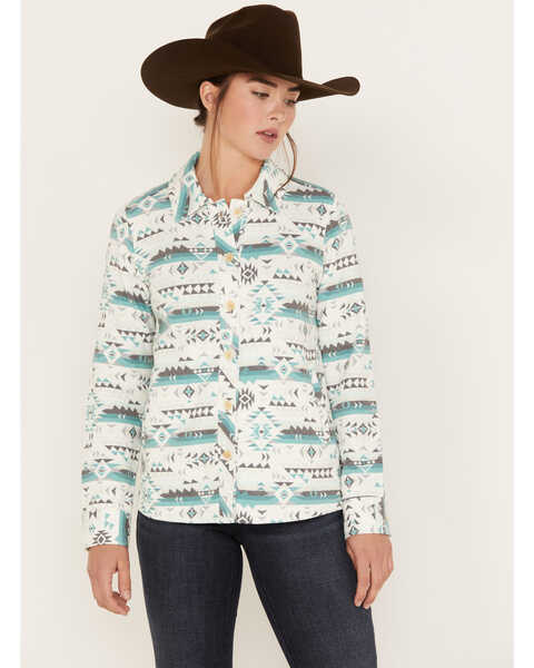 RANK 45 Women's Southwestern Print Quilted Shacket, Teal, hi-res
