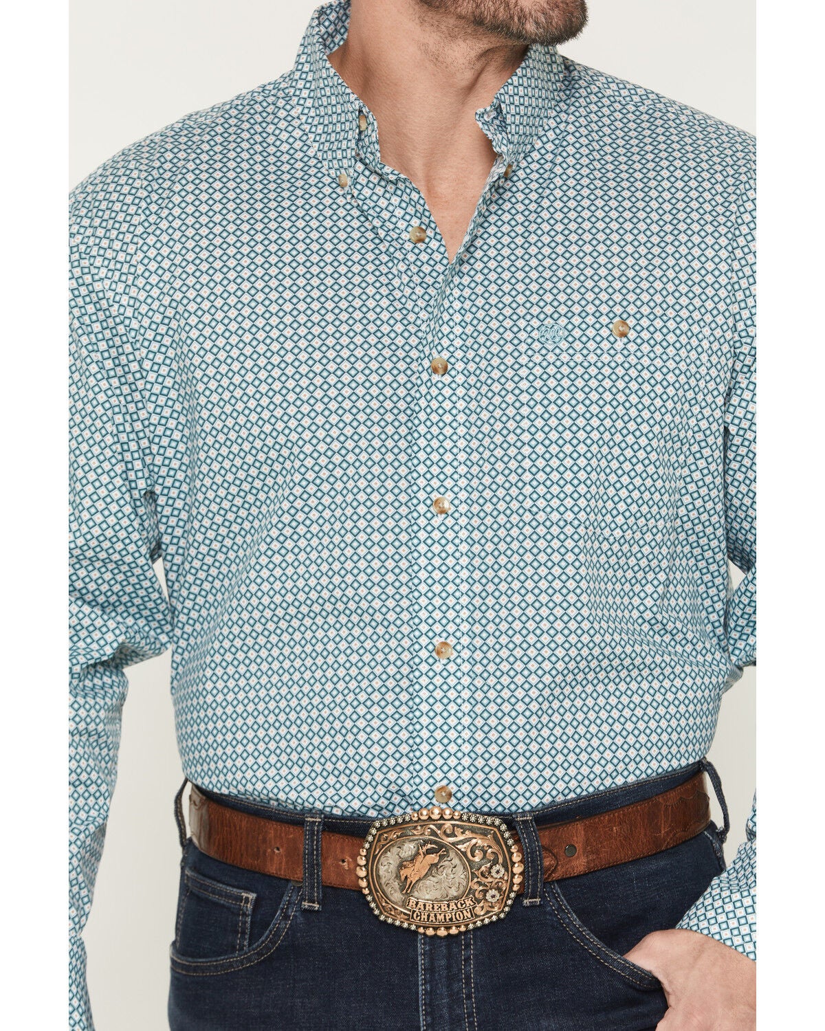 Image #3 - Wrangler Men's Classics Geo Print Long Sleeve Button-Down Western Shirt - Big, Turquoise, hi-res