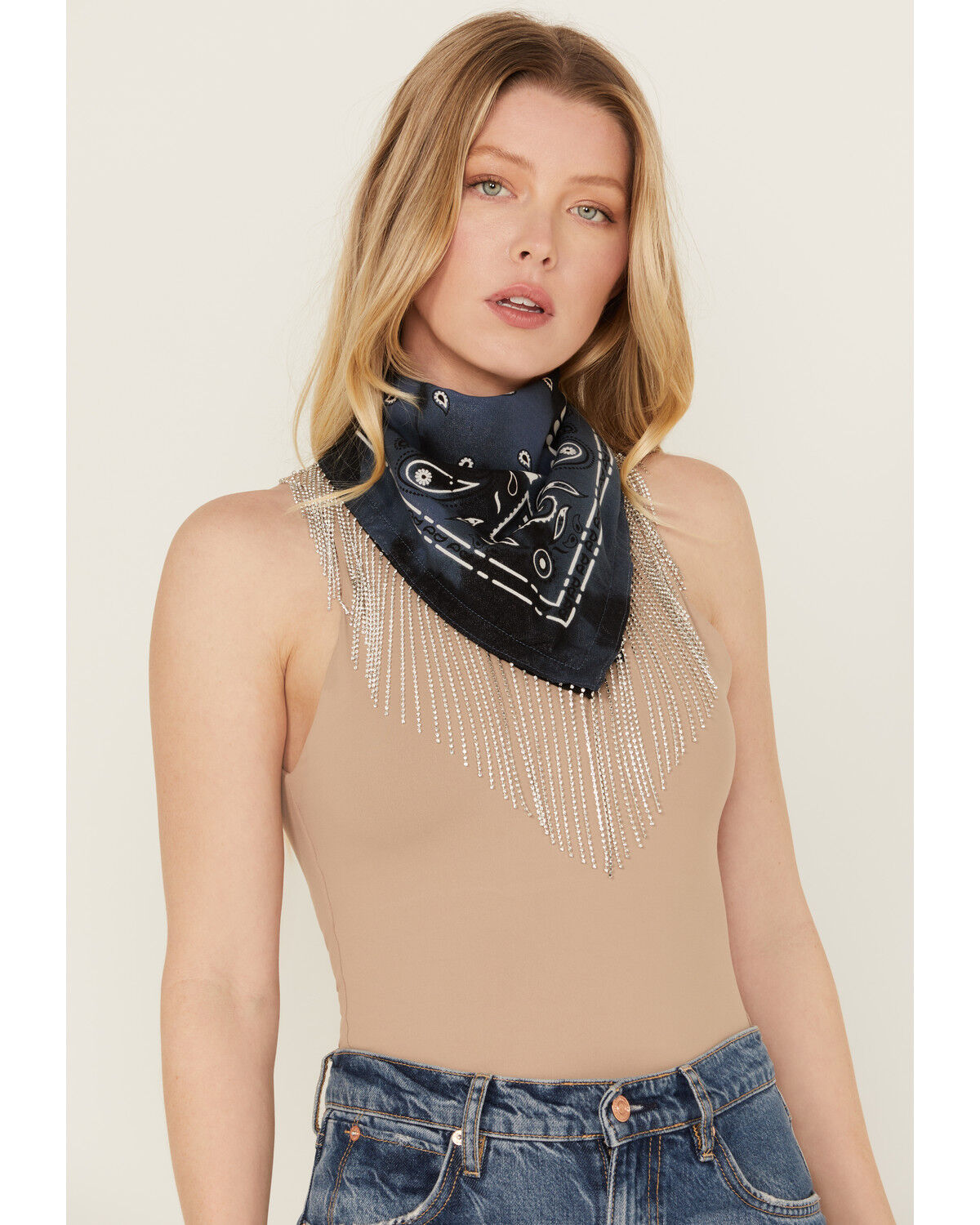 Image #1 - Idyllwind Women's Bluebell Fringe Bandana Necklace, Navy, hi-res