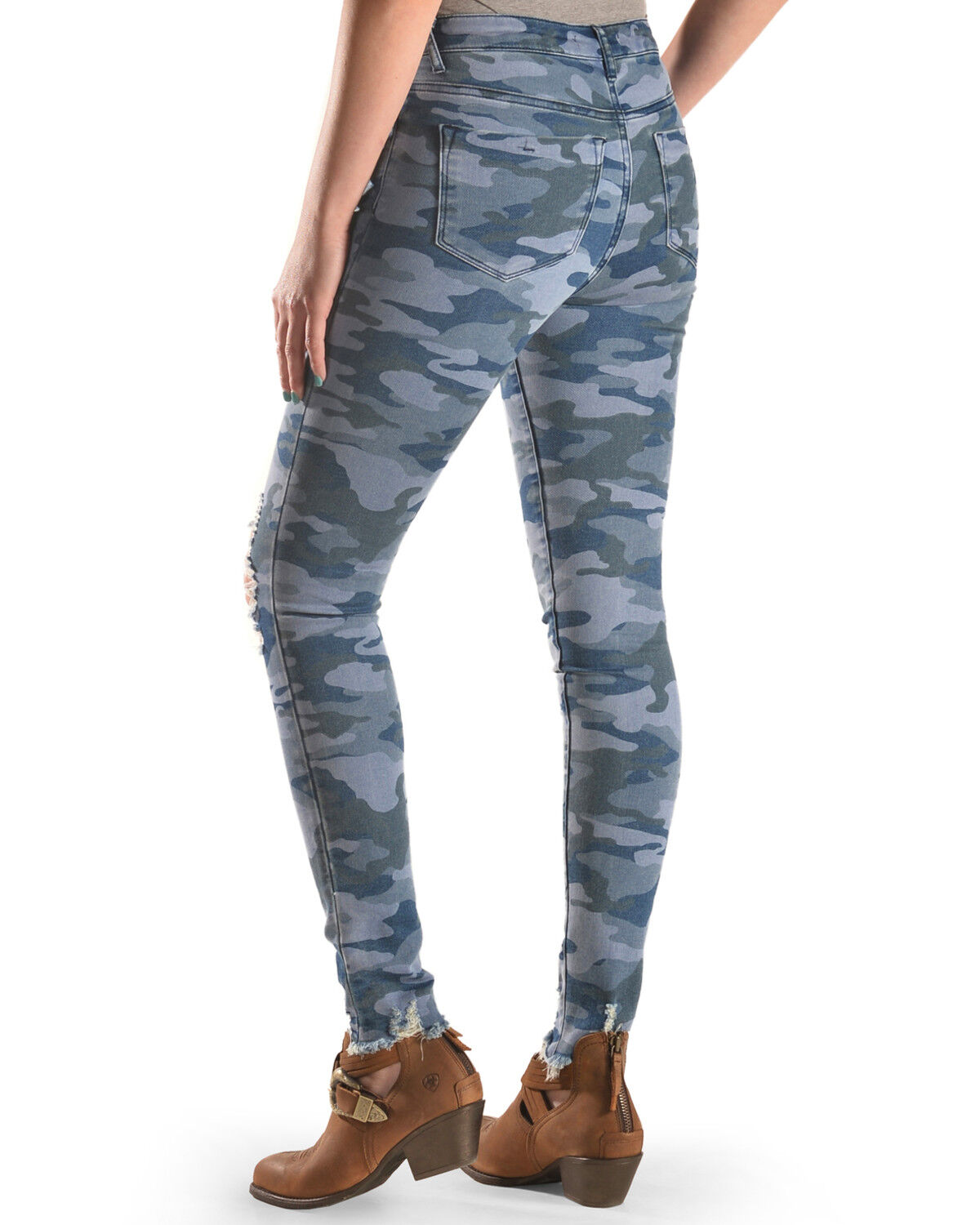 Image #3 - Tractr Women's High Rise Camo Skinny Jeans, Indigo, hi-res