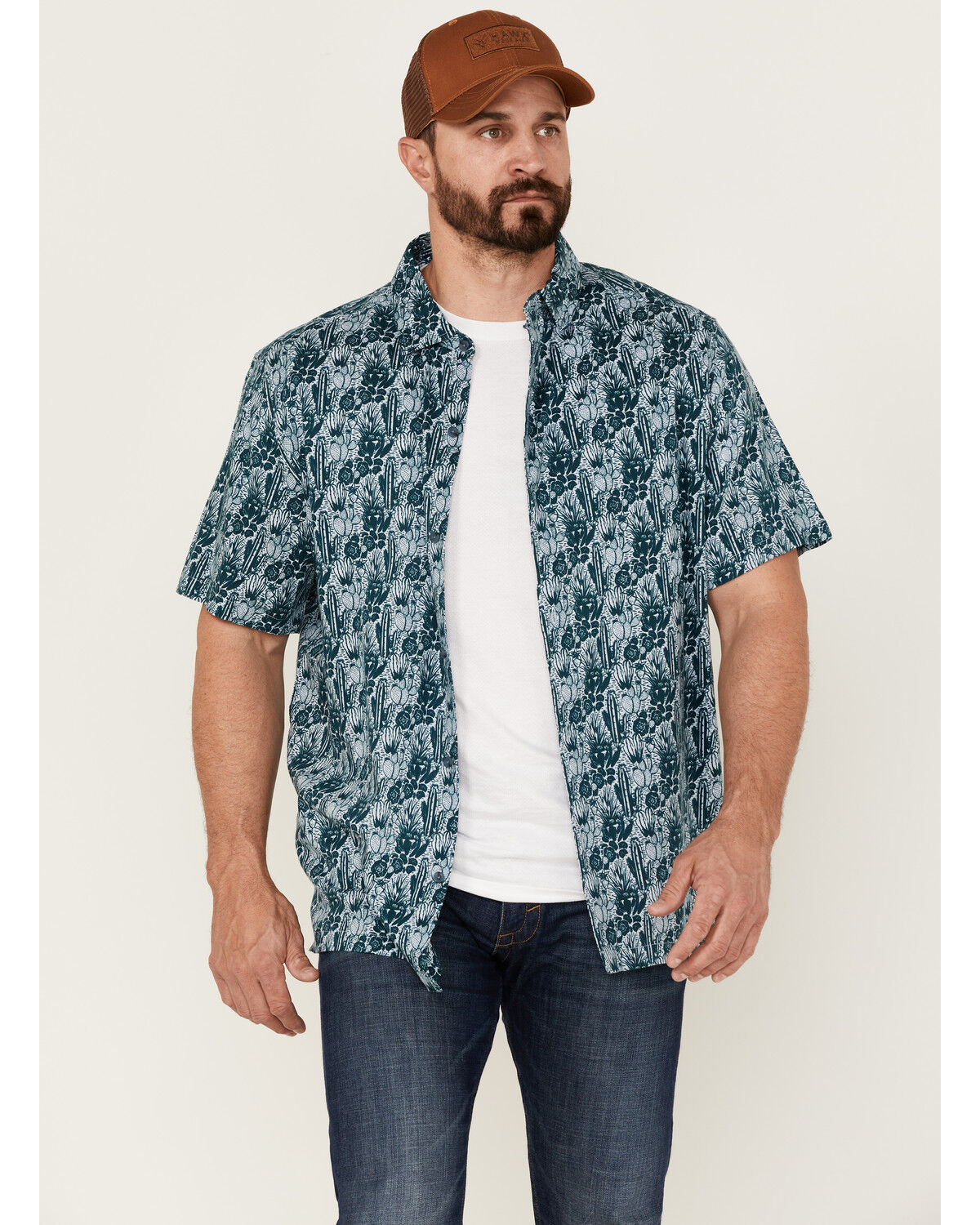 Image #1 - Gibson Men's Saguro Floral Print Short Sleeve Button Down Western Shirt, Light Blue, hi-res