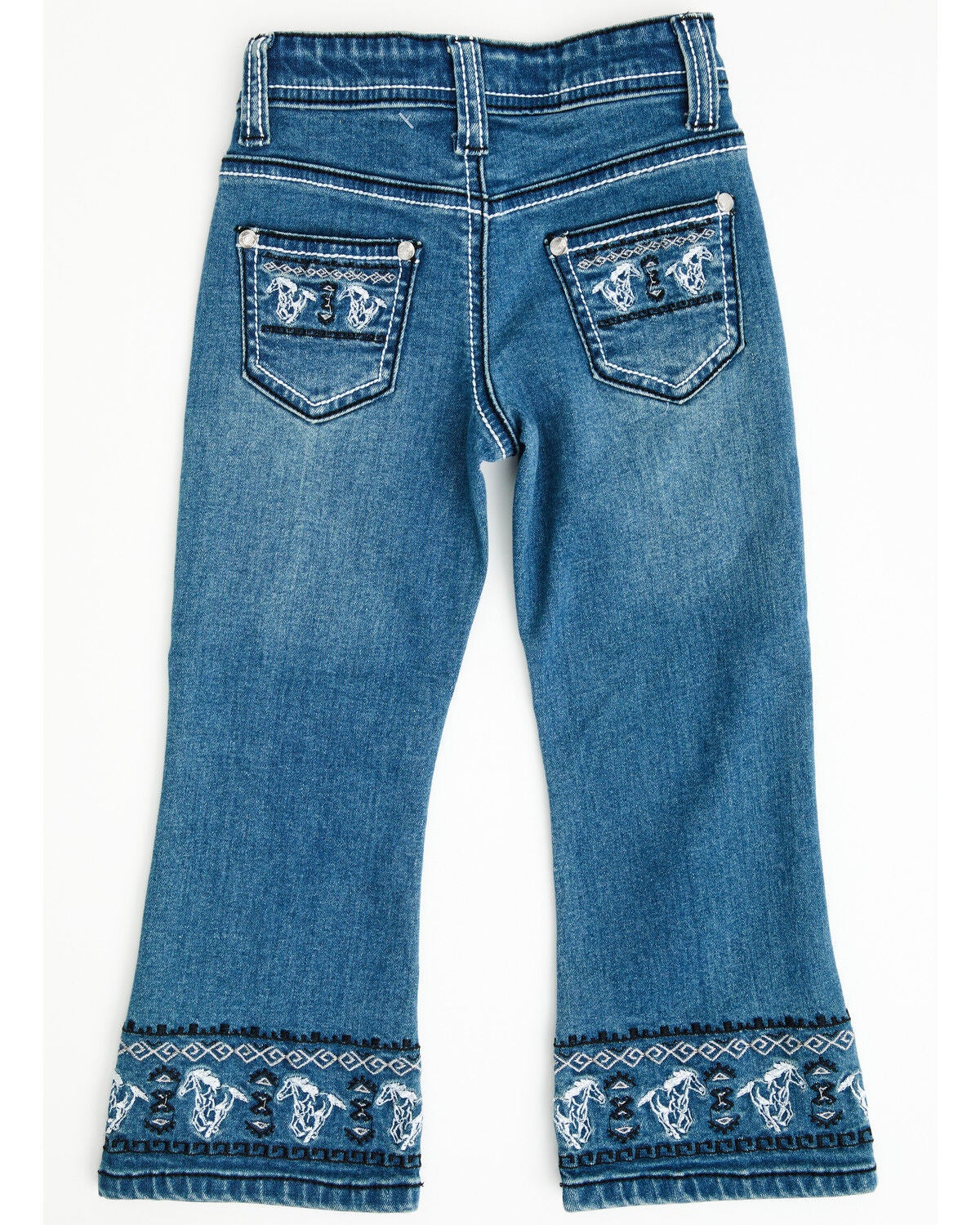 Image #4 - Cowgirl Hardware Toddler Girls' Medium Wash Running Horse Embroidered Bootcut Stretch Denim Jeans, Medium Wash, hi-res