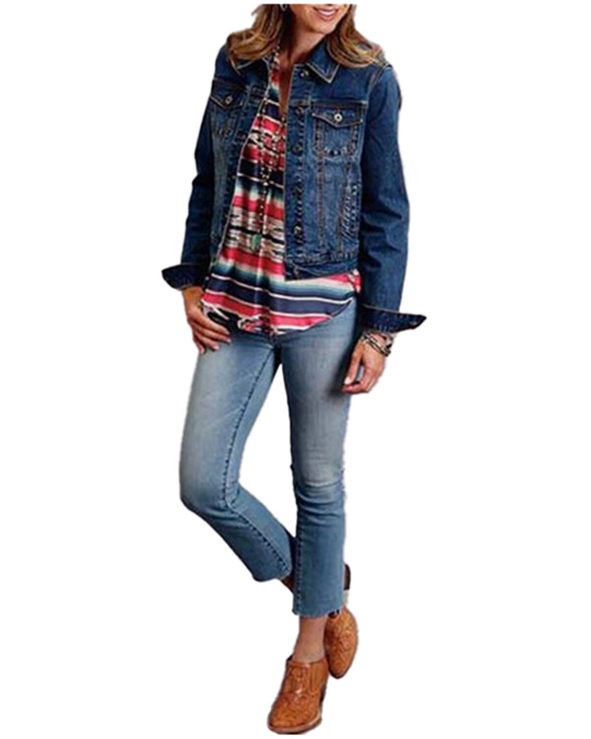 Image #1 - Stetson Women's Stretch Denim Welt Pocket Button-Front Jacket, , hi-res