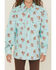 Image #3 - Panhandle Girls' Horse And Heart Print Long Sleeve Snap Western Shirt, Blue, hi-res
