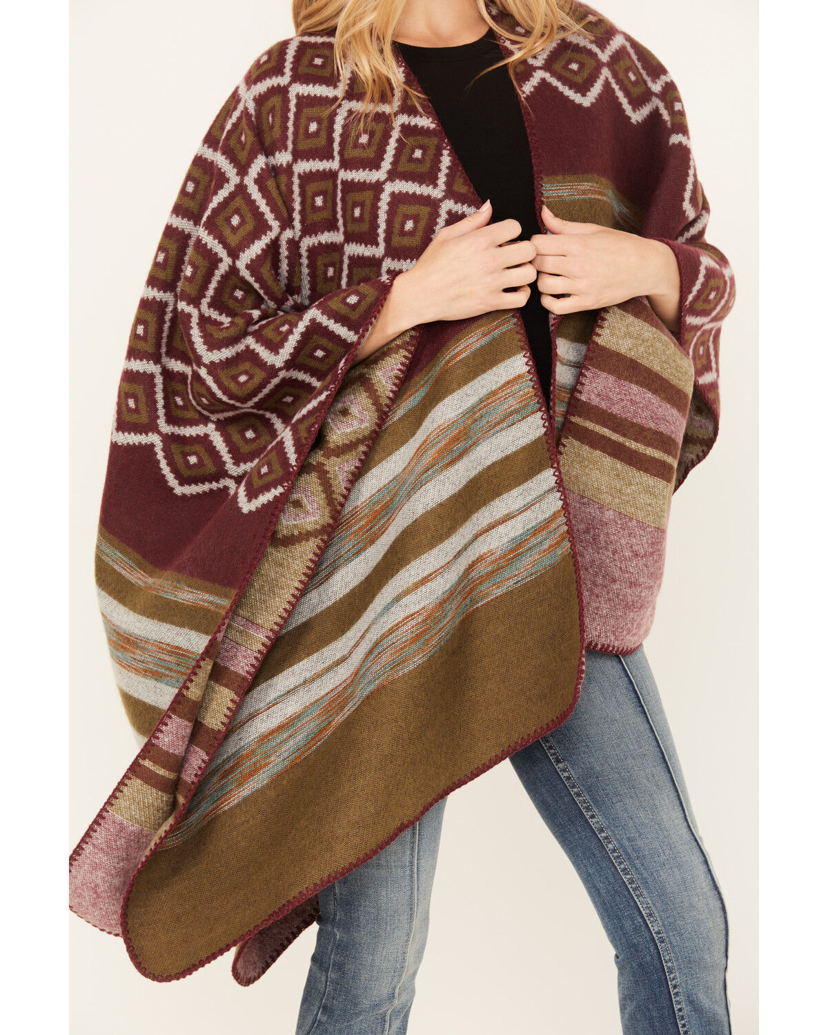 Image #3 - Shyanne Women's Melange Yarn Cozy Shawl, Maroon, hi-res