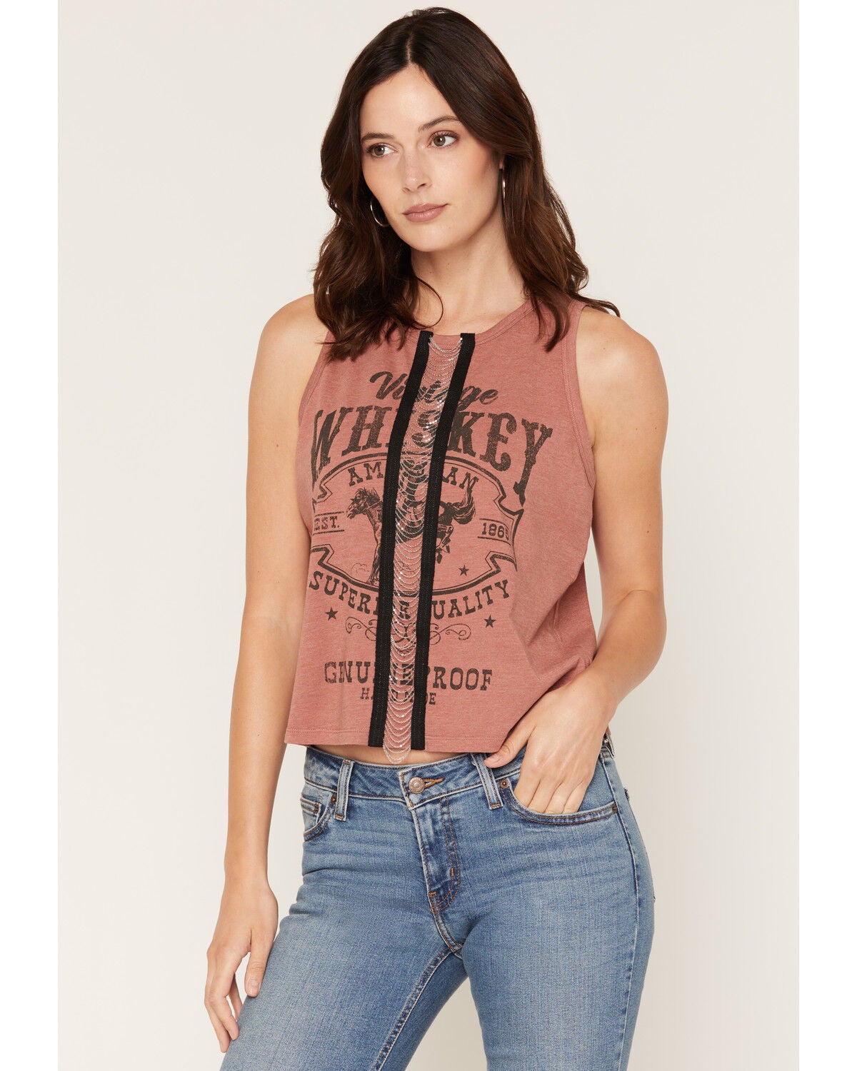 Blended Women's Whiskey Chain Front Tank, Red, hi-res