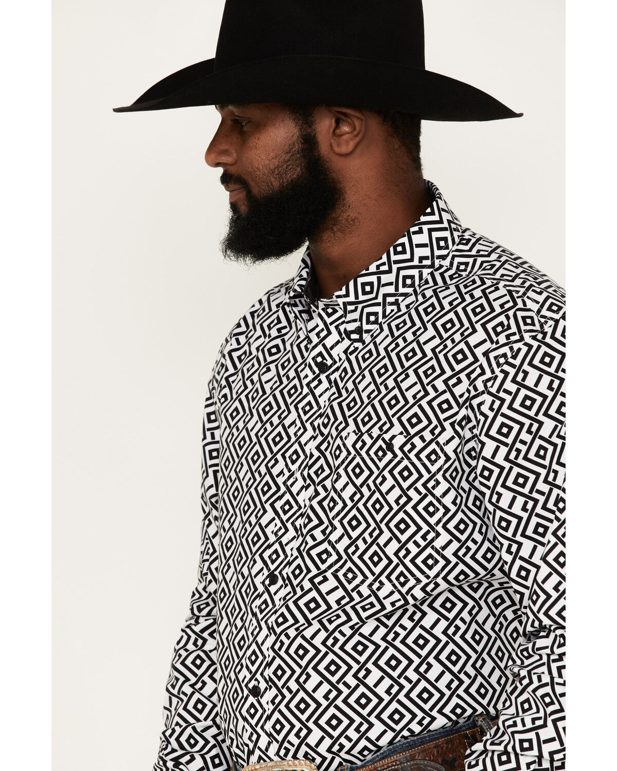 Image #2 - RANK 45® Men's Dillinger Geo Print Long Sleeve Button-Down Stretch Western Shirt, White, hi-res