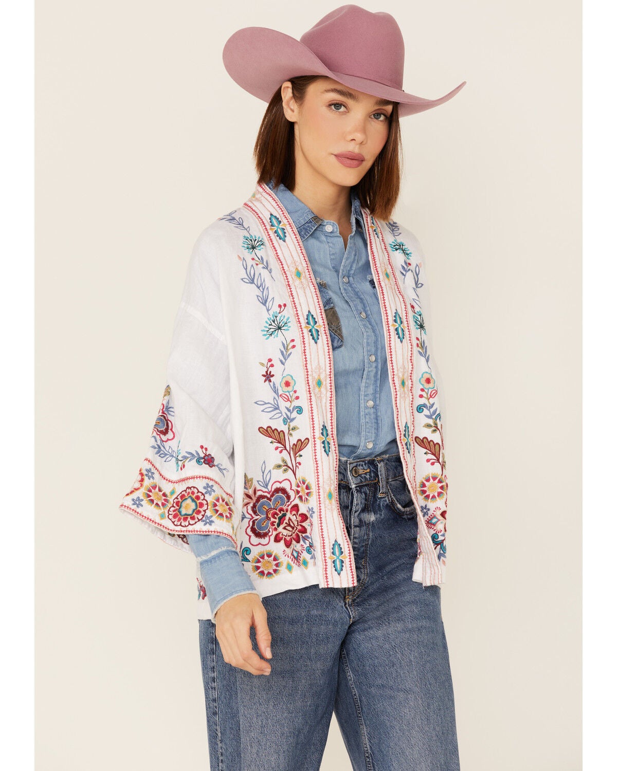 Johnny Was Women's Sicilia Embroidered Linen Kimono, White, hi-res