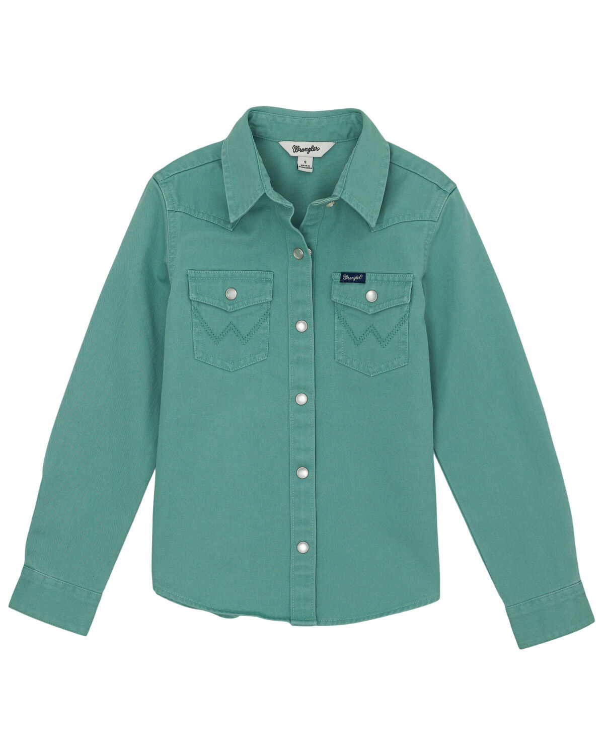 Image #1 - Wrangler Girls' Solid Long Sleeve Snap Western Shirt, Teal, hi-res