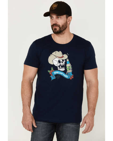 Image #1 - Moonshine Spirit Men's Mas Cerveza Graphic Short Sleeve T-Shirt , Steel Blue, hi-res