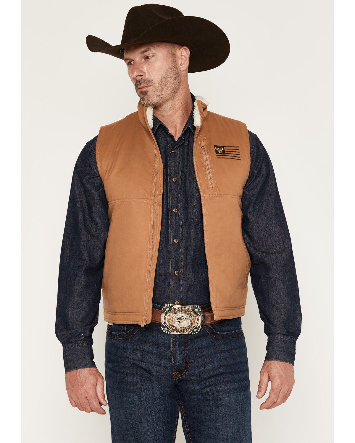 Image #1 - Cowboy Hardware Men's Flag Concealed Carry Twill Vest, Camel, hi-res
