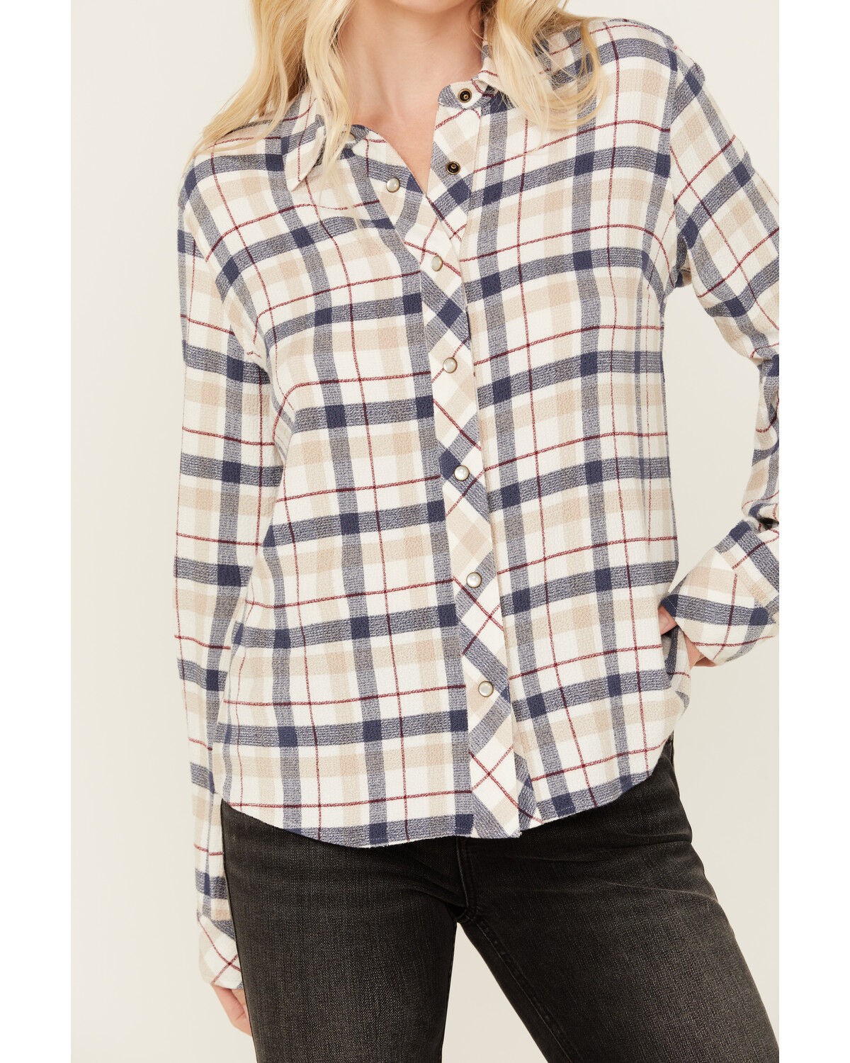 Image #2 - Idyllwind Women's Binkley Plaid Print Long Sleeve Pearl Snap Western Shirt, Ivory, hi-res