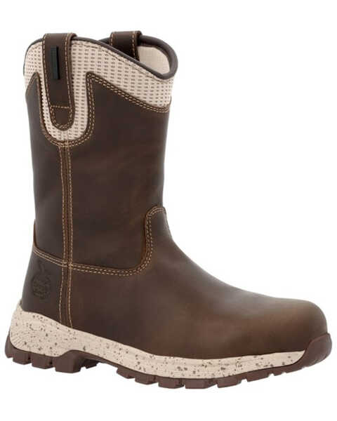 Georgia Women's Eagle Trail Waterproof Pull On Work Boots - Alloy Toe, Brown, hi-res