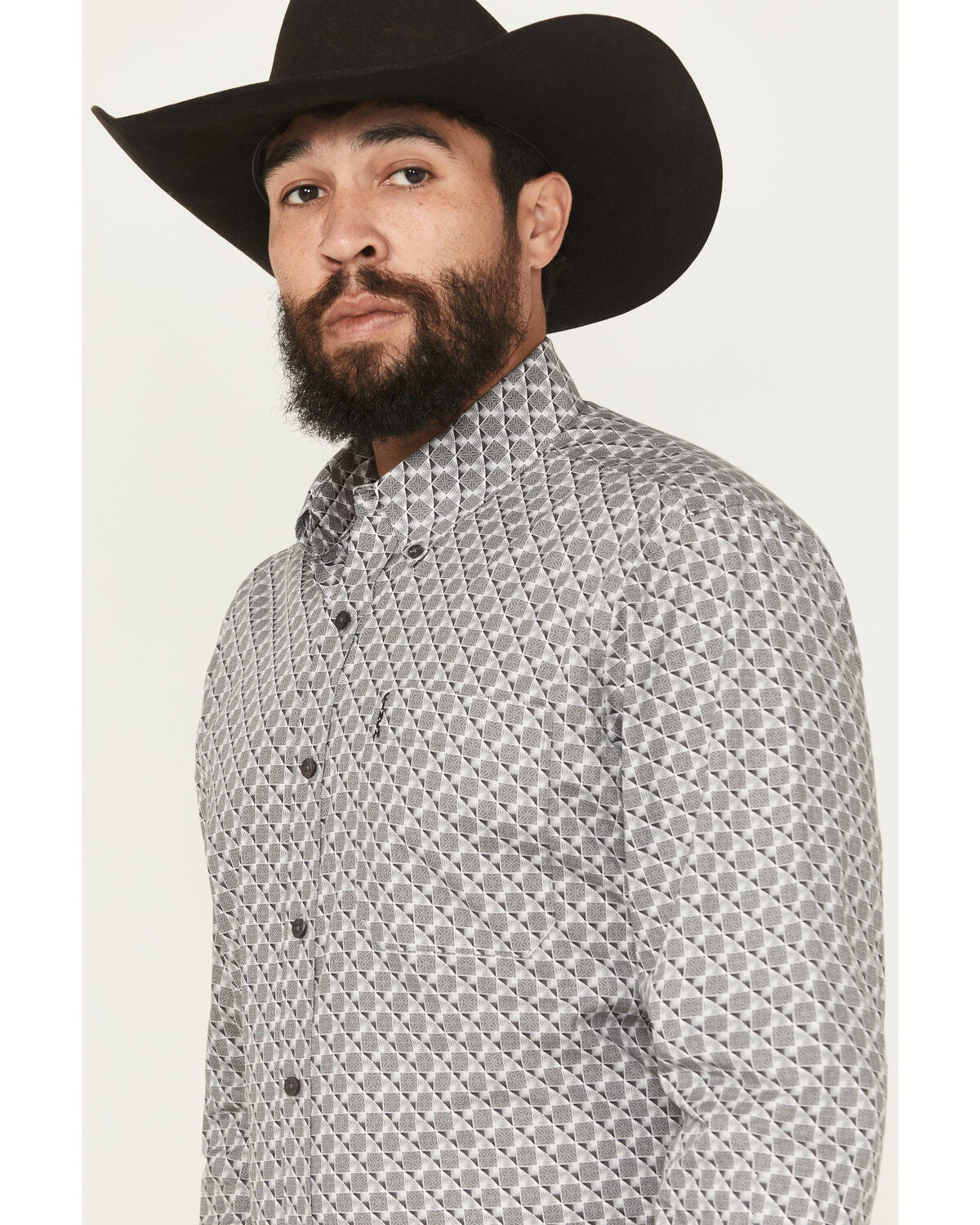 Image #2 - Cinch Men's Modern Fit Geo Print Long Sleeve Button-Down Western Shirt, Grey, hi-res