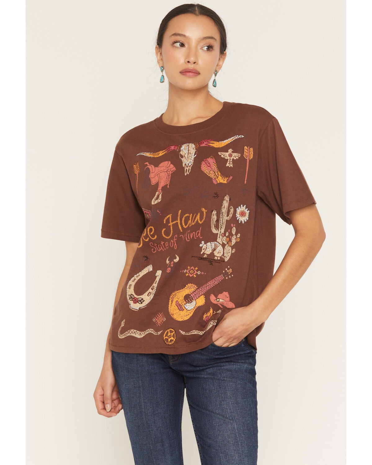 Image #1 - Shyanne Women's Western Embroidered Short Sleeve Graphic Tee, Chocolate, hi-res