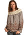 Young Essence Women's Off The Shoulder Embroidered Gingham Top, Brown, hi-res