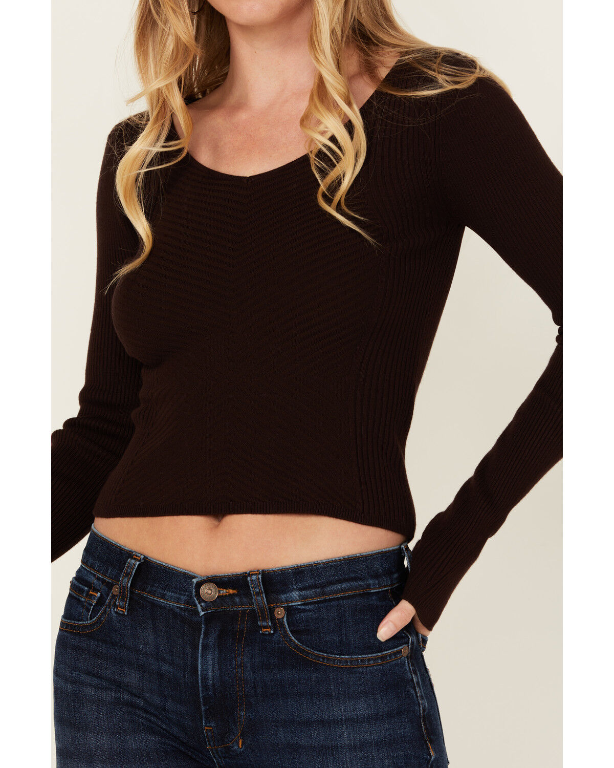 Image #3 - Shyanne Women's Ribbed Long Sleeve Sweater, Chocolate, hi-res