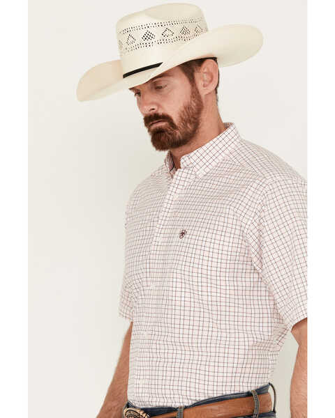 Image #2 - Ariat Men's Anson Plaid Print Classic Fit Short Sleeve Button-Down Western Shirt, Light Pink, hi-res